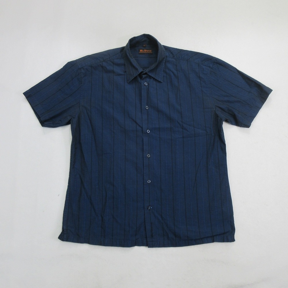 Ben Sherman Men's Shirt Size L 3 Short Sleeve Button Up Blue Striped Cotton